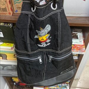 VTG 1998 13th Asian Games Bangkok Black Drawstring Backpack with Elephant Mascot